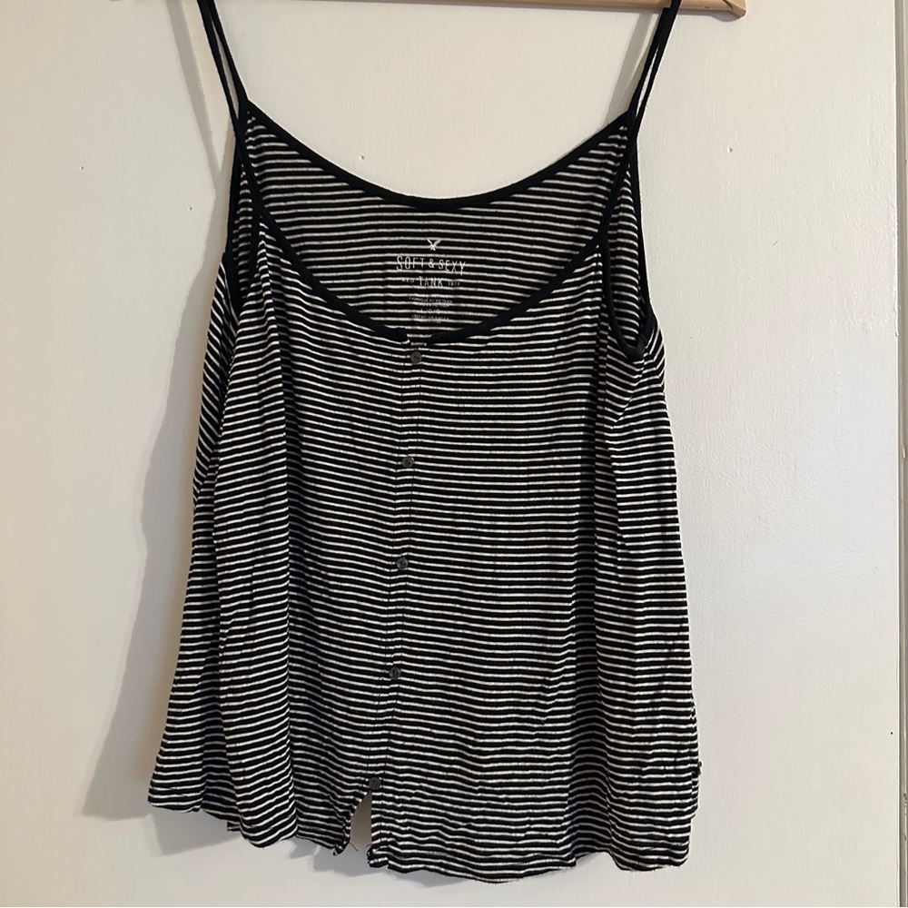 American Eagle Outfitters Black and White Striped Tank Top